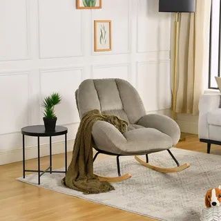 MEUBLE Cosy Schaukelstuhl Relaxstuhl mit Breiter Komfortsitz, Schaukelsessel aus Cordstoff, für Wohnzimmer Schlafzimmer Babyzimmer, bis 120 kg belastbar, Grau