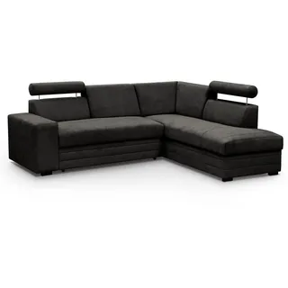 beautysofa Ecksofa im modernes Stil Roma Polsterecke mit Schlaffunktion Bettkasten verstellbaren Kopfstützen, Stoff: vardo 16 - dunkelgrau, rechts - Dunkelgrau