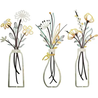 HAOCHEN 3 Stück Wanddeko Metallblumen, Metall Blumen Wand Dekoration Vase für Wanddekoration Wohnzimmer Schlafzimmer Badezimmer Büro Flur Esszimmer Minimalistische Wandbilder Küchen