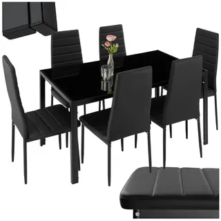 Tectake tectake® Esszimmergruppe, 7-teilig, gepolstert mit Kunstlederbezug,