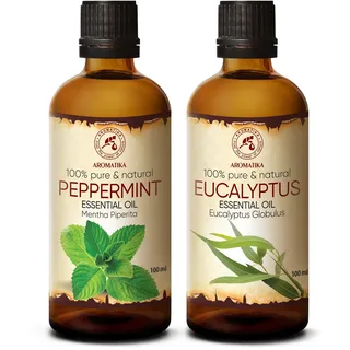 Ätherische Öle Set 2x100 ml - Pfefferminzöl - Eukalyptusöl - für Diffusers | Für Duftlampen; Aromakerzen; Lufterfrischer; Seife; frischer Duft; Raumfrische; mit angenehmem Duft