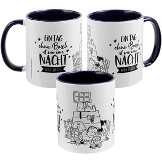 The Peanuts Tasse Snoopy - Ein Tag ohne Buch ist wie eine Nacht ohne Sterne Kaffeetasse Becher Kaffeebecher aus Keramik Blau Weiß 320 ml