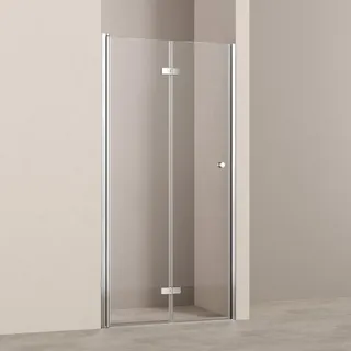 Emke Duschtrennwand Drehfalttür Chrom 80/185 cm , Chromfarben , Glas , Rechteckig , 80x185 cm , Badezimmer, Baden & Duschen, Duschtüren