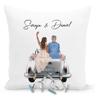 DEL MÀ Unique & Personal Hochzeit Kissen personalisiert Hochzeitsgeschenk für Brautpaar Geldgeschenk Verpackung Dekokissen für Geld 40x40 cm inkl. Füllung und Bezug (Brautpaar V2)