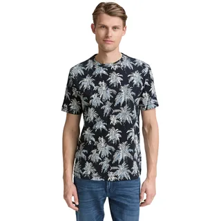 TOM TAILOR T-Shirt mit All-Over Palmen Print, blau