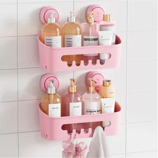 TAILI Duschablage ohne Bohren Duschablage Saugnapf Extra Stark, 2 Pack Rosa