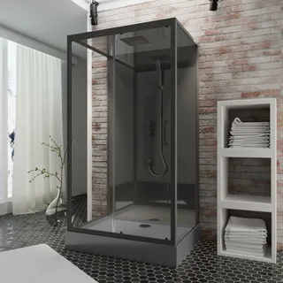 Schulte Bali Komplettdusche mit Schiebetür 115 x 215 cm schwarz matt