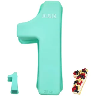 LOULANLUXE Silikon Kuchenform Zahlen Groß, Antihaftige Backform Zahlen 1, Eingedickt Number Cake Backform, Zahlenbackform für Kindergeburtstag, Hochzeit Jubiläum, Geburtstagstorte, Grün, 25 cm