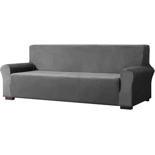 EBETA E Samt-Optisch 3 Sitzer Sofabezug Spandex Couchbezug Sesselbezug, Elastischer Antirutsch Sofahusse für Wohnzimmer Hund Haustier Möbelschutz (Grau)