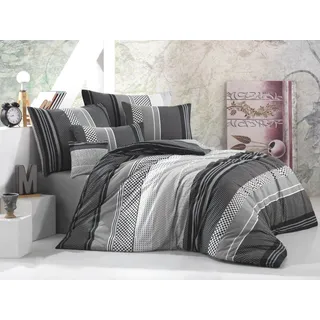 Leinen Französische Baumwolle 200x200,70x90 Sorento schwarz - Schwarz, Weiß, Grau