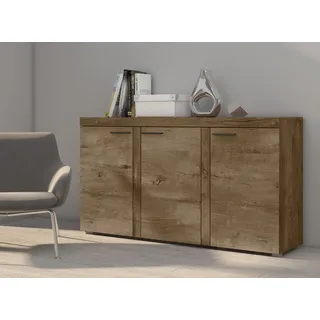 FURNIX Sideboard RIVAY Anrichte Kommode Beleuchtung 3 Türen für Wohnzimmer Esszimmer 149 cm breit klassisch 3F Eiche Lefkas - Braun