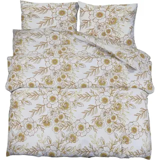 vidaXL Bettwäsche-Set Weiß und Braun 240x220 cm Baumwolle - Weiß