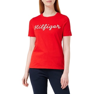 Tommy Hilfiger Damen T-Shirt Kurzarm Rope Puff Print Rundhalsausschnitt, Rot (Fireworks), XXS