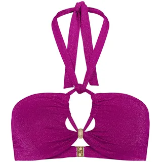 Bandeau-Bikini-Top TRIUMPH "Summer Sunset Bandeau", Damen, Gr. 42, Cup C, lila (raspberry juice), Glitzergarne;Microfaser, Obermaterial: 70% Polyamid, 16% metallisierte Fasern, 14% Elasthan, Bikini-Oberteile Bandeau-Bikini-Top, weicher Lurex