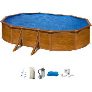 my POOL BWT Ovalpool, (Set, 5 tlg.), in moderner Holzoptik, Tiefe 132 cm, verschiedene Größen, braun