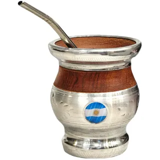 Mate Argentino Klassisch, handgefertigt aus natürlichem Johannisbrotholz mit Edelstahlbeschichtung, matt, mit Glühbirne, Gourd Matte Cup