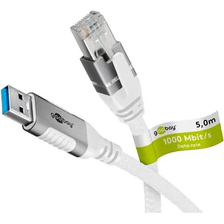 goobay Ethernet-Kabel USB-A 3.0 auf RJ45, 5 m USB RJ45 (1x)), Netzwerkadapter, Weiss