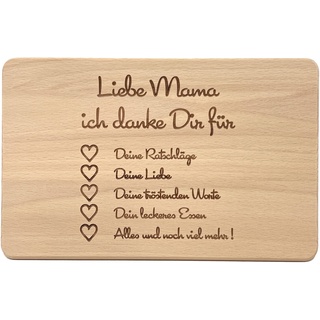 Muttertagsgeschenk Idee - Frühstücksbrettchen aus Holz mit hochwertiger Gravur für die Beste Mama (Danke dir Mama)