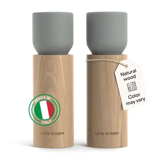 LARS NYSØM Salz und Pfeffermühle Holz Set - Manuelle Salz- und Pfeffermühle mit Keramikmahlwerk - Große Pfeffermühle & Salzmühle für Grobes Salz - Gewürzmühle für Küche oder Tisch (Ash Gray)