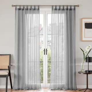 TOPICK Schlaufenschal 2er Set Gardinen Wohnzimmer modern Schlaufengardinen Vorhänge Schlafzimmer Gardinenschals Leinenoptik H245xB140 cm, Schlaufenvorhang Curtains Living Room Fenstervorhänge Grau
