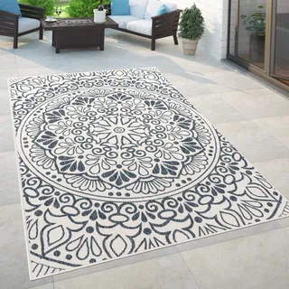 Paco Home In- & Outdoor Teppich Balkon Terrasse Vintage Orientalisches Muster Ornamente Grösse 60x100 cm - Blau