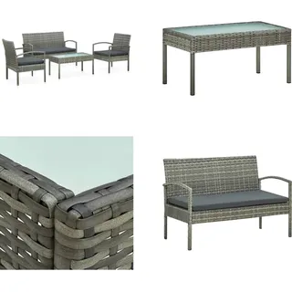 vidaXL 4 tlg. Garten Lounge Set mit Auflagen Poly Rattan Grau - Gartensofa-Set - Gartensofa-Sets - Garten-Lounge-Set - Garten-Lounge-Sets - Grau
