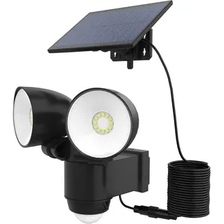 Lumisky Solar-Strahler, zwei Köpfe, schwenkbar, leistungsstarke Beleuchtung, Solarpanel, LED, weiß, WALEE BLACK mit Bewegungsmelder, Höhe 15,4 cm