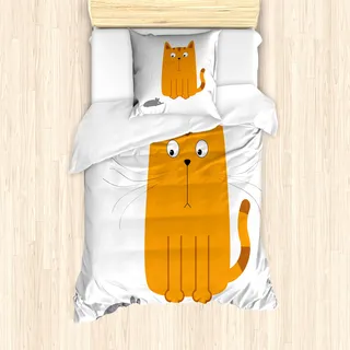 ABAKUHAUS Karikatur Mantele, Kitty Humor Spaß für Kinder, Milbensicher Allergiker geeignet mit Kissenbezügen, 135 cm x 200 cm - 80 x 80 cm, Marigold Grau - Grau