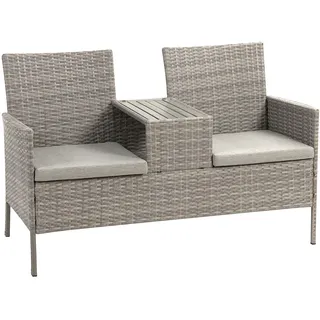greemotion Rattan-Bank Felin, Gartenbank mit Tisch, ca. 141 x 86,5 x 66 cm, Grau