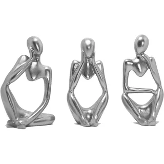 3PCS Denker Skulptur Deko Modern Wohnzimmer, Skulpture Dekoration Wohnzimmer, Statue bücherregal Deko für Regal, Tisch Deko Büro Dekoration Wohnung Modern Sculpture, Figuren Deko Industrial (Silber)