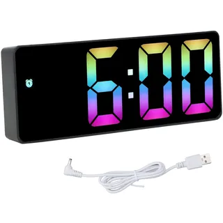 Haofy Bunter LED-Digitalwecker, Große LED- und Spiegeluhren, Elektronischer Wecker, Moderne Tischuhr für Schlafzimmer, Heimbüro