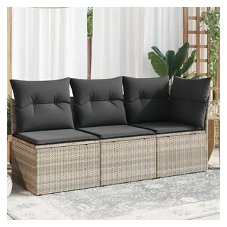 vidaXL Gartensofa mit Kissen 3-Sitzer Hellgrau Poly Rattan