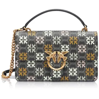 Pinko Damen Love One Classic Light Cl PVC Logo Print Tasche, Zm7q_Schwarz/Braun/Weiß.Antike Go