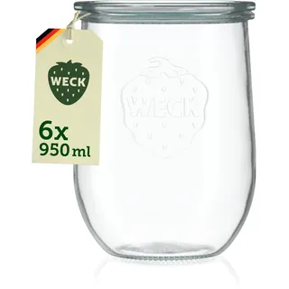 Weck Gläser 950ml – 6er Set mit Deckeln – Tulpenform – robuste, stapelbare Vorratsgläser- & Einweckgläser - ideal für Meal Prep, Sauerteig & Fermentieren – Made in Germany