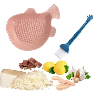 KHDULQ Rosa Keramikreibe Keramik Reibe Knoblauchreibe Reibeteller Muskatreibe Ingwerreibe Apfelreibe Kleine Rosa Fische Keramikreibe,für Familie Küche Spülmaschinenfest