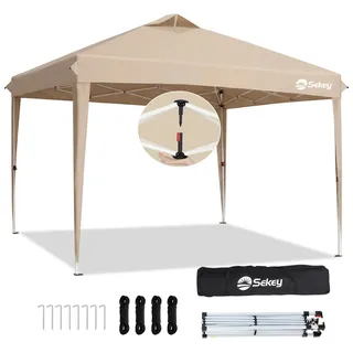 Sekey Faltpavillon 3x3 m, wasserdicht, UV-Schutz 50+, belüftet, 3 Höhen, stabil & windfest - Taupe
