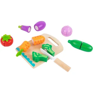 Tooky Toy Spielset Gemüse aus Holz | Zubehör / Essen für die Spielküche | 6 Gemüsesorten, Schneidebrett & Messer | Montessori-Spielzeug für