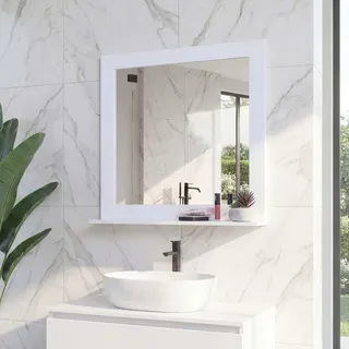 Wandspiegel HWC-F75, Badezimmer Badspiegel Spiegel, Ablagefläche Landhaus 58x59x12cm weiß - Weiß