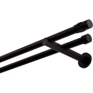 MDEKOR Gardinenstange schwarz 120 cm 2-läufig, 19 mm aus Metall Wandbefestigung Zylinder