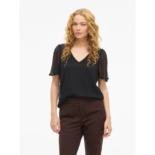 T-Shirt VILA "VIFALIA V-NECK S/S TOP - NOOS", Damen, Gr. 38, schwarz, Jersey, Obermaterial: 100% Polyester, unifarben, regular fit normal, V-Ausschnitt, Shirts T-Shirt