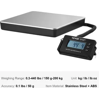 Digitale Waage, HD LCD-Display, bis zu 200 kg Tragfähigkeit, 440 lbs