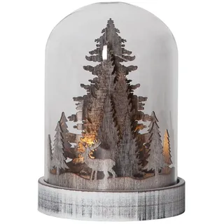 EGLO LED Weihnachtsdeko, Wald, Winterlandschaft mit Timer und batteriebetriebener Beleuchtung, Holz, Kunststoff und Glas in Braun und Transparent, warmweiß, 12,5 x 17,5 cm