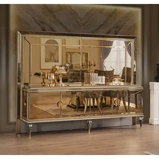 Sideboard Anrichte Kommoden Luxus Holz Gold Wohnzimmerkommode Spiegel - Gold