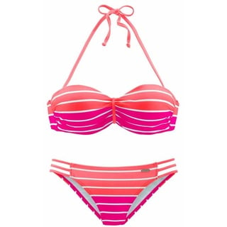 VENICE BEACH Bügel-Bandeau-Bikini Damen pink-gestreift Gr.34 Cup C