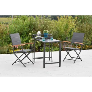 Merxx Paxos Set 3-tlg. 2 Klappsessel Balkonklapptisch Aluminium/Textil/Akazie