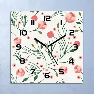 Wanduhr Echt-Glas-Küchenuhr Vintage Pfingstrose Quarz 30x30 Deko Bilder - Rosa