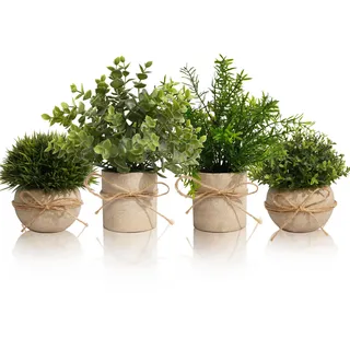 YVONNEYI 4 Stück Kunstpflanze für Deko Wohnzimmer, Künstliche Pflanzen wie echt Eukalyptus, Fake Plant für Home Schlafzimmer Badezimmer Küchen Büro Zimmer Fensterbank Zuhause Innen Deko (005, 4 Stück)