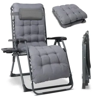 Modante Garten-Relaxsessel , Grau , Metall, Textil , 68x88x110 cm , klappbar, inklusive Armlehnen, Nackenkissen abnehmbar , Gartenmöbel, Gartenliegen, Liegestühle