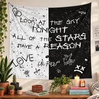 LWZAYS Rapper Wandteppich Lil Peep Tapisserie Juice Wrld Schwarz und Weiß Stern Tapisserie für Schlafzimmer Wohnheim Hip Hop Heimdekorationen Wandbehang 152,4 x 127,7 cm
