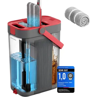 Songmics Wischmopp-Set mit Eimer Grau/Rot